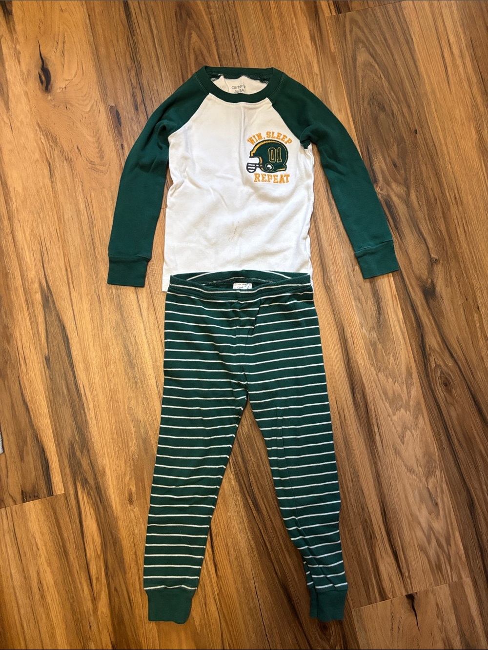 Carter's Green and White 'Win Sleep Repeat' Football Pajama Set
